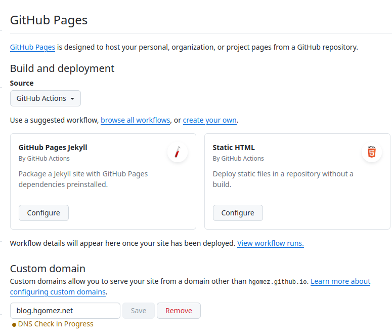 GitHub Pages to use GitHub Actions